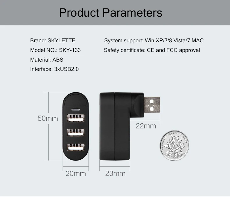 Мини usb-хаб 3 порта USB 2,0 сплиттер прямой вставки поворот портативный тонкий хаб для iMac настольных ноутбуков Аксессуары OTG адаптер