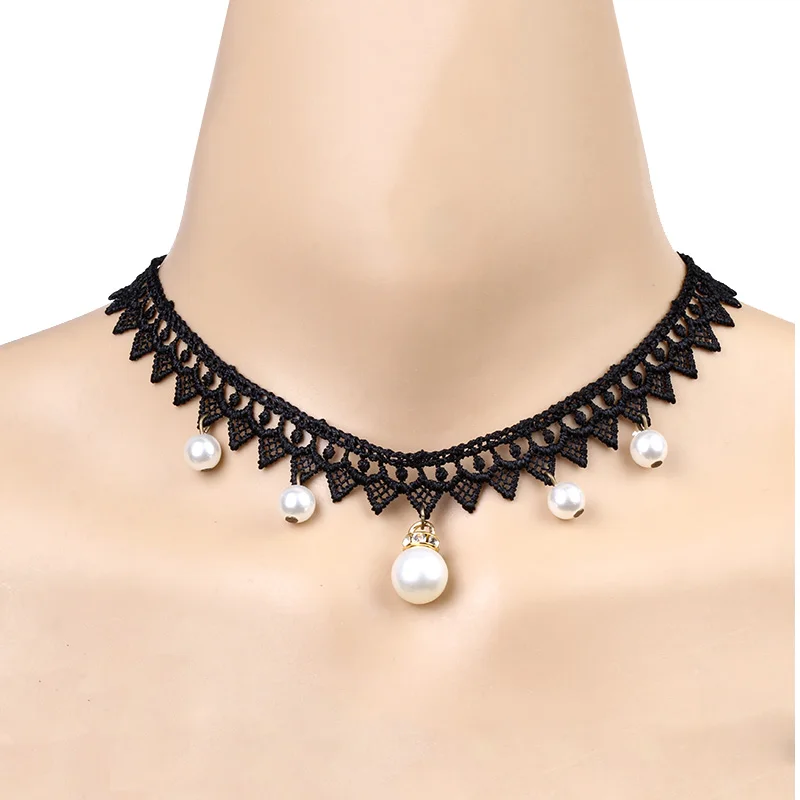 

New Fashion Elegant Gothic Velvet Birthday Party Pearl Crystal Ladies Distinguished Pendant Necklace NZ3682