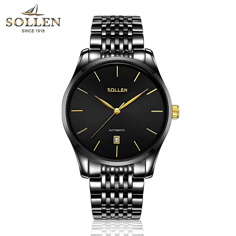 Luxury Brand SOLLEN black Full Stainless Steel Automatic Mechanical Watch Men Auto Date Designer Mens Watches Clock Male Relogio Luxury Brand SOLLEN black Full Stainless Steel Automatic Mechanical Watch Men Auto Date Designer Mens Watches Clock Male Relogio