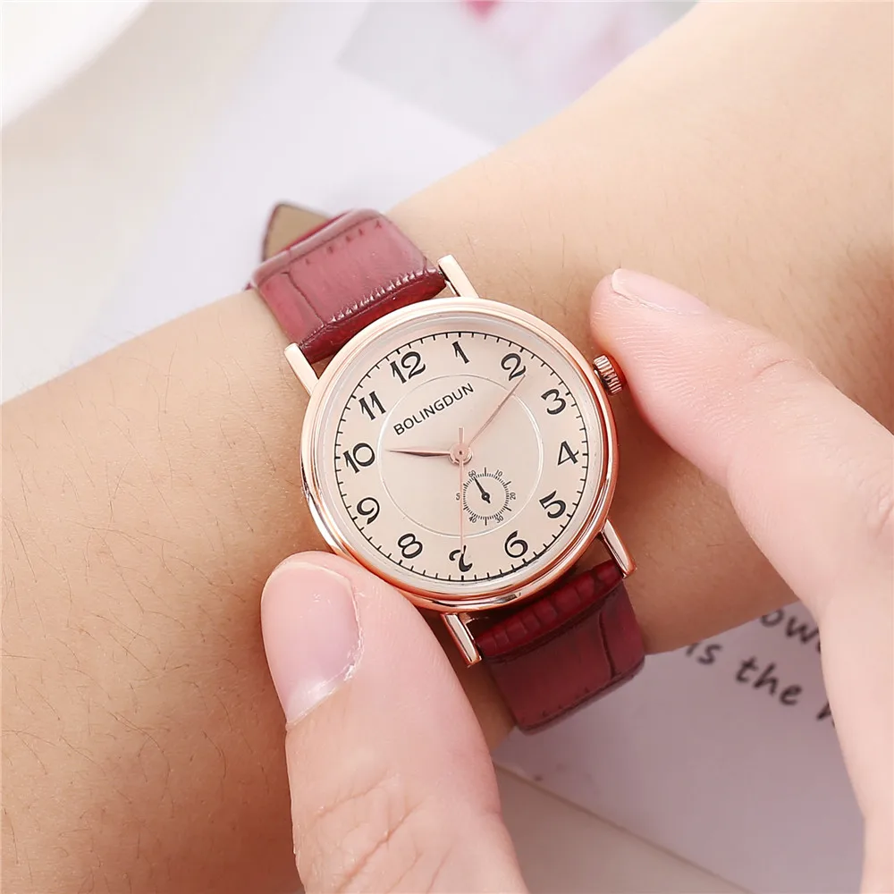 Retro Red Watch Women Leather Band Classics Luxury Fashion Ladies Analog Alloy Quartz Wristwatch For Gift relogio feminino Q4 | Наручные