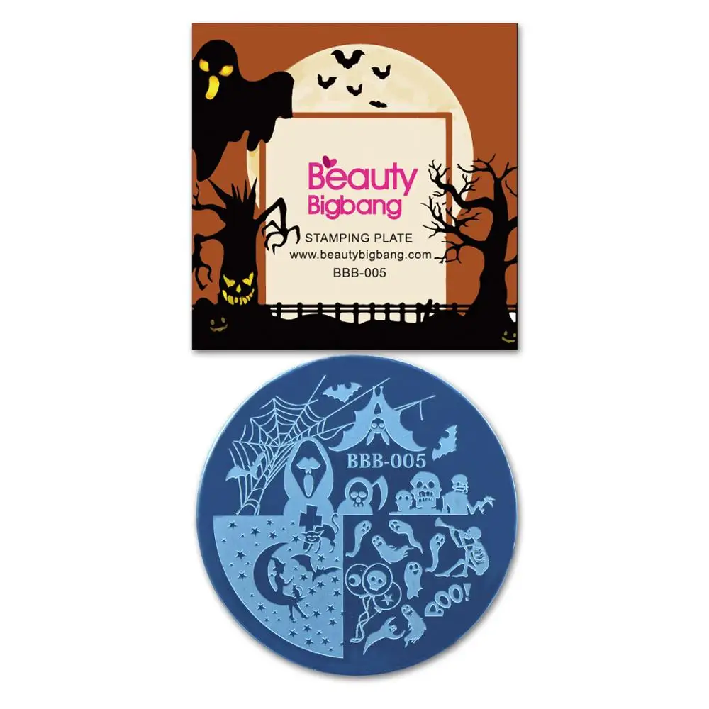 

1PC BeautyBigBang 5.6cm Nail Stamping Plate Halloween Theme Witch Moon Nail Art For Stamping 3D Mold Geometry Print BBB-005