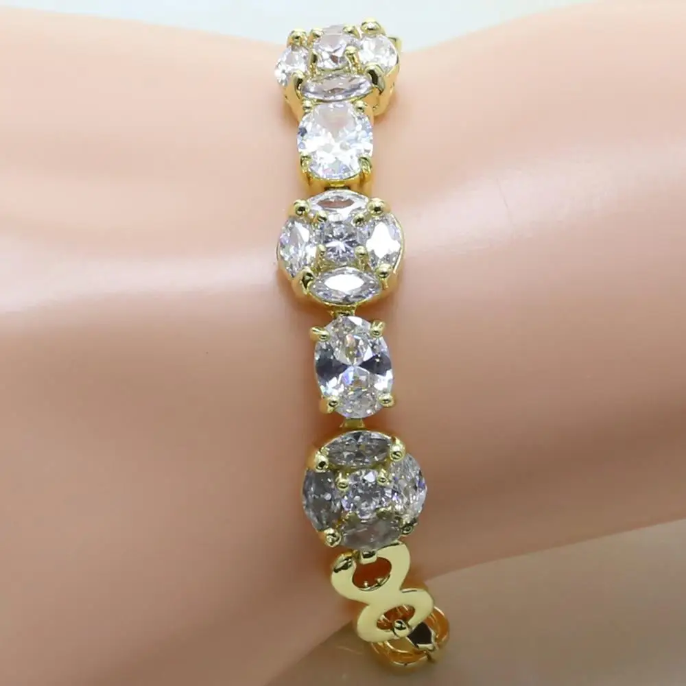 Otogo Transing J106E Gold Color White Crystal Jewelry Bracelet Gold Bezel Set Cubic Zirconia