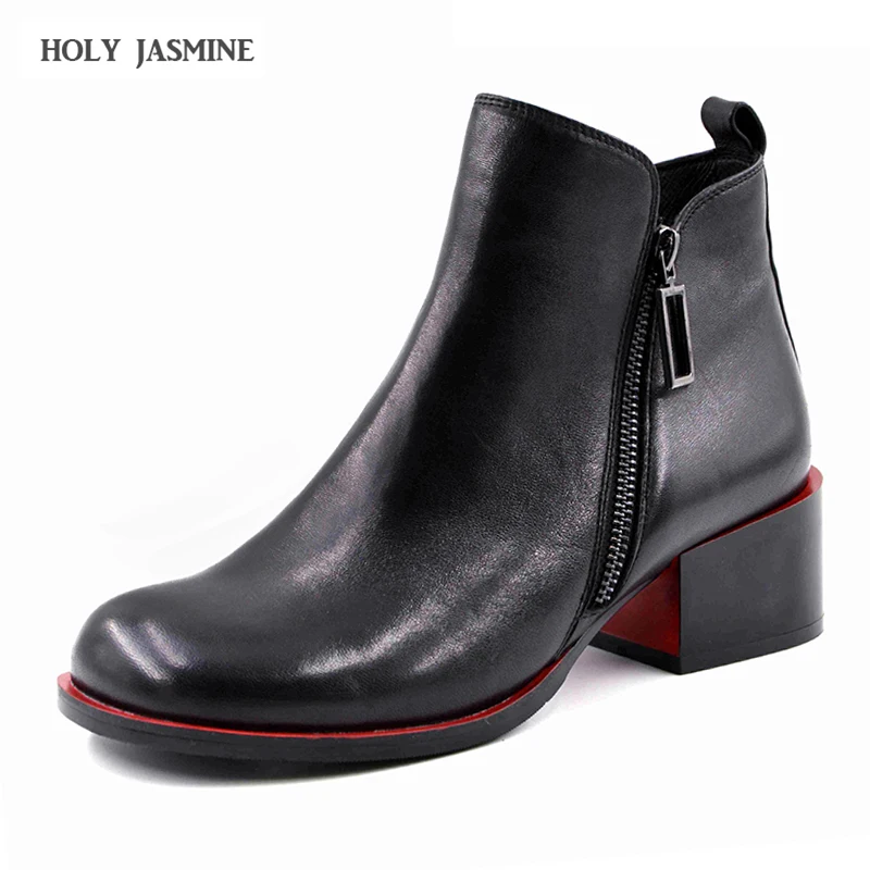 Hot sale Women Boots 2017 New Fashion Shoes Woman Genuine Leather Zip black Ankle Boots Winter ...