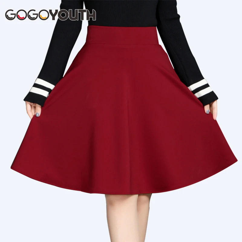 

Gogoyouth Midi Length Pleated Skirts Womens 2019 Summer High Waist Shorts Sun Skirt Female Red Black Ladies Office Skirt Femme