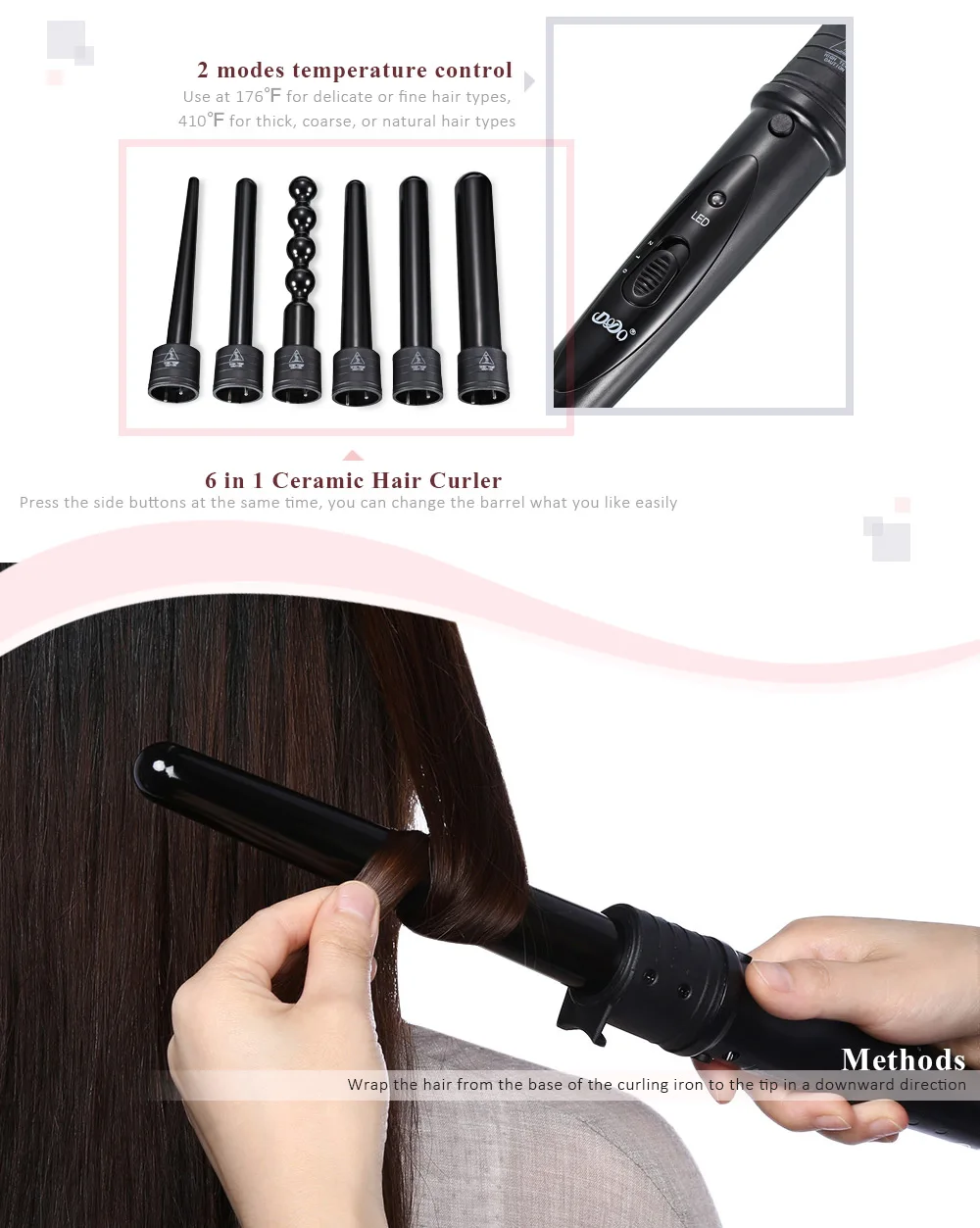 DODO 6 в 1 щипцы для завивки волос Уход Стайлинг щипцы для завивки волос электрические щипцы для завивки волос Сменные 6 частей зажим для волос набор инструментов для укладки