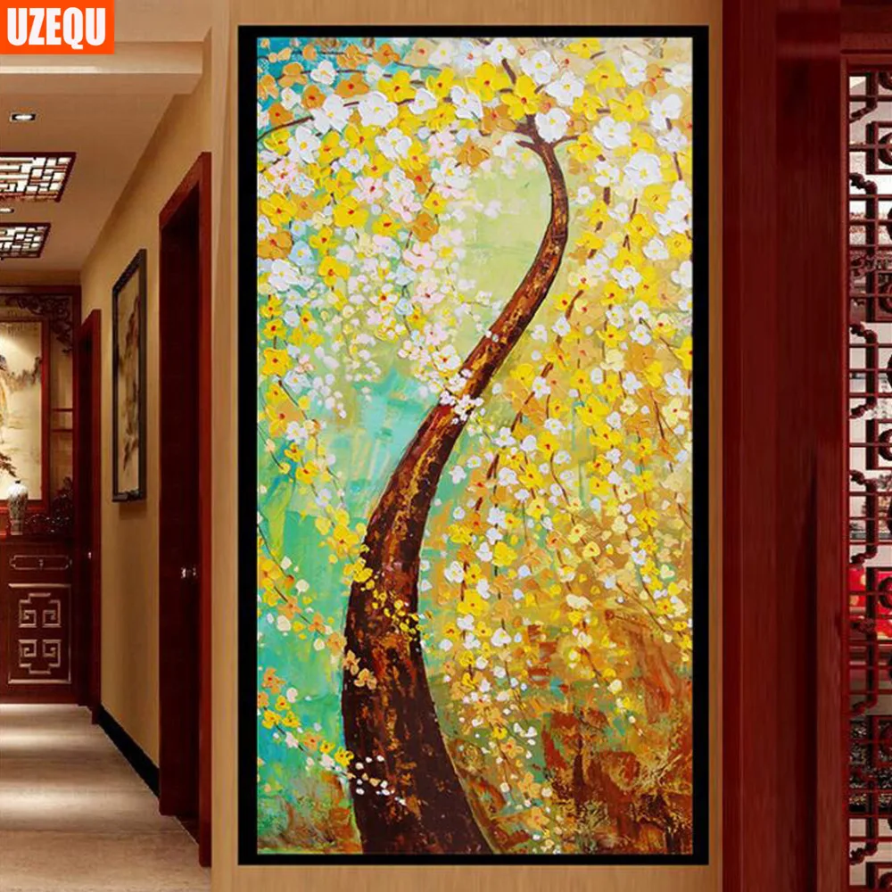 

UzeQu Full Diamond Embroidery 5D DIY Diamond Painting Cross Stitch Golden Tree Diamond Mosaic Painting Rhinestones Crafts Decor