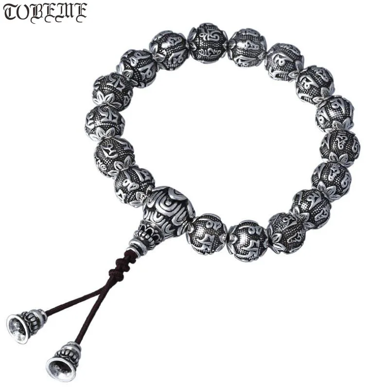 

Handmade 925 Silver Tibetan Six Words Proverb Mala Bracelet Buddhist OM Mani Wrist Mala Bracelet Tibetan Mala Bracelet