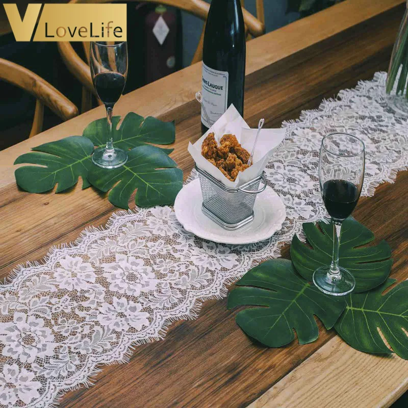 

White Lace Table Runner Home Textile Boho Theme Party Wedding Decoration Floral Pattern Vintage Look 28x300cm
