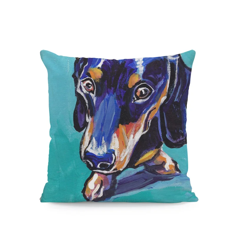 Oil Painting Dog Pillow Cushions Bull Terrier Chihuahua Dachshund Peach Skin Cover Pillows Decoration Home Sofa Seat Pillowcases - Color: 9