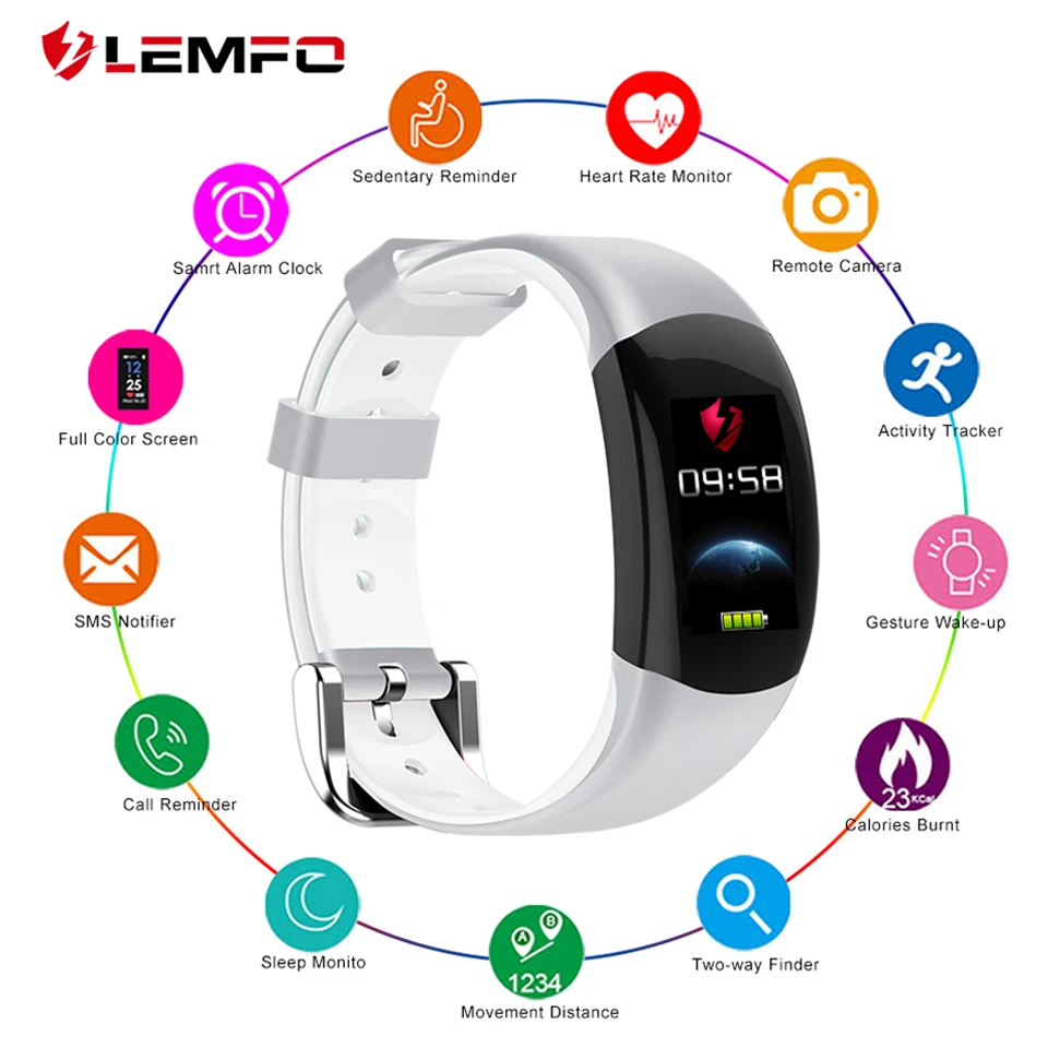 

LEMFO Fitness Bracelet LT02 Pedometer Heart Rate Blood Pressure Monitor Fitness Tracker Men Women Health Bracelet for Android