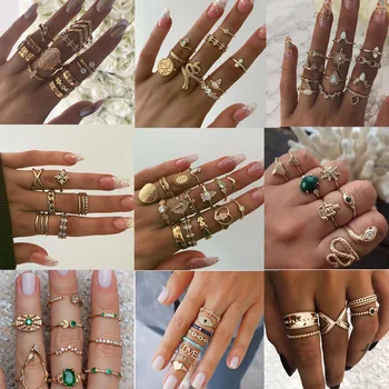 SUPER DESCUENTO ❤️ 15 unids/set Vintage Boho animales en forma de serpiente conjunto de anillos de dedo oro cristal Midi Kunckle anillo joyería para fiesta y boda Accesorios - discount item 30% OFF Joyas y complementos