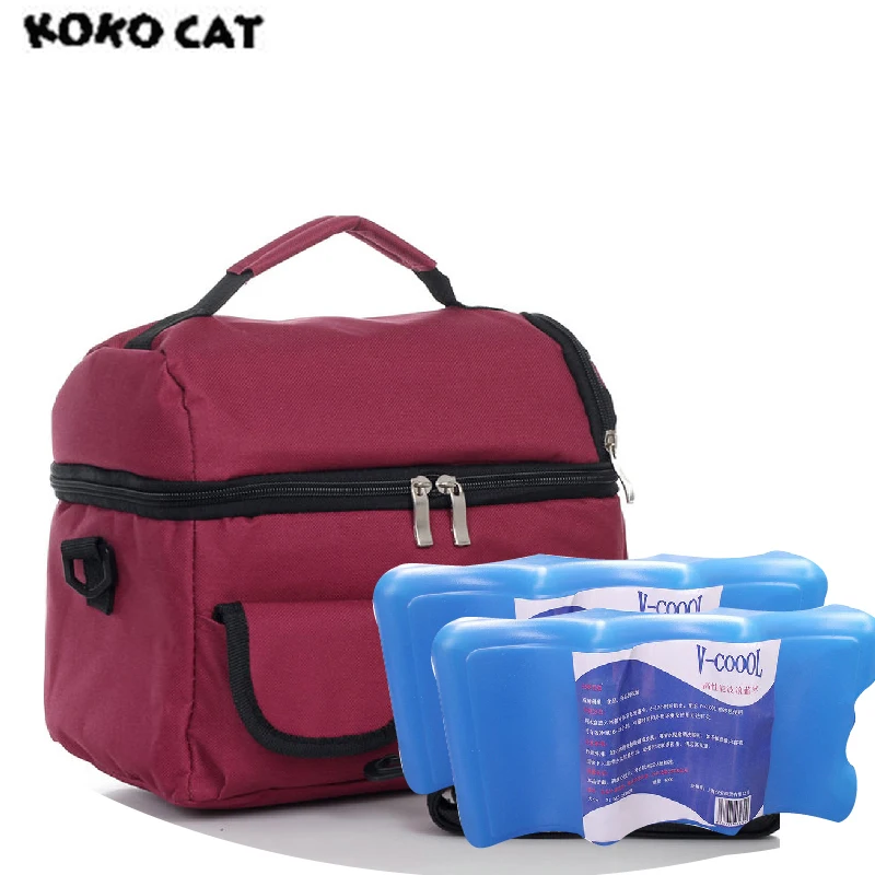 Kaufen Doppel Schicht Tragbare Multifunktions Lunch Tasche Thermische Lebensmittel Picknick Mittagessen Taschen für Frauen Kühler Mittagessen Box Mama Milch Tasche 10 farben