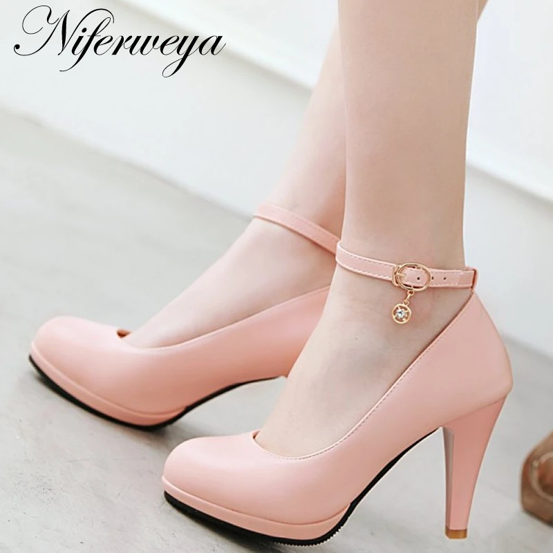

Fashion Spring/autumn Buckle Strap women shoes Big size 31-47 Round Toe Ankle Strap platform Thin Heel high heels zapatos mujer