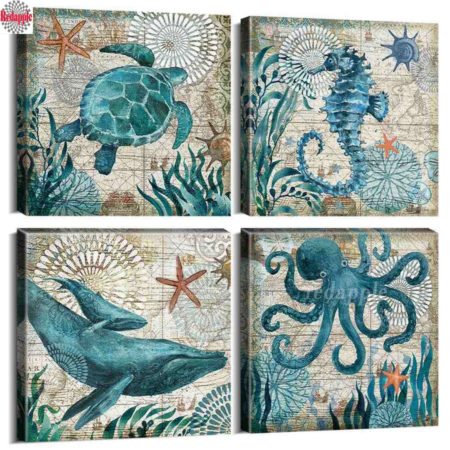 Decoración De Pared De Tortuga Marina De Metal - Escultura Oceánica Colorida Azul 30x30 Cm Para Hogar, Jardín O Porche