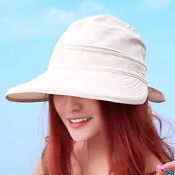 Полиэфирная женская шляпа Солнцезащитная широкополая шляпа для пляжа летний солнцезащитный щит УФ соломенная крышка защита сплошной цвет
