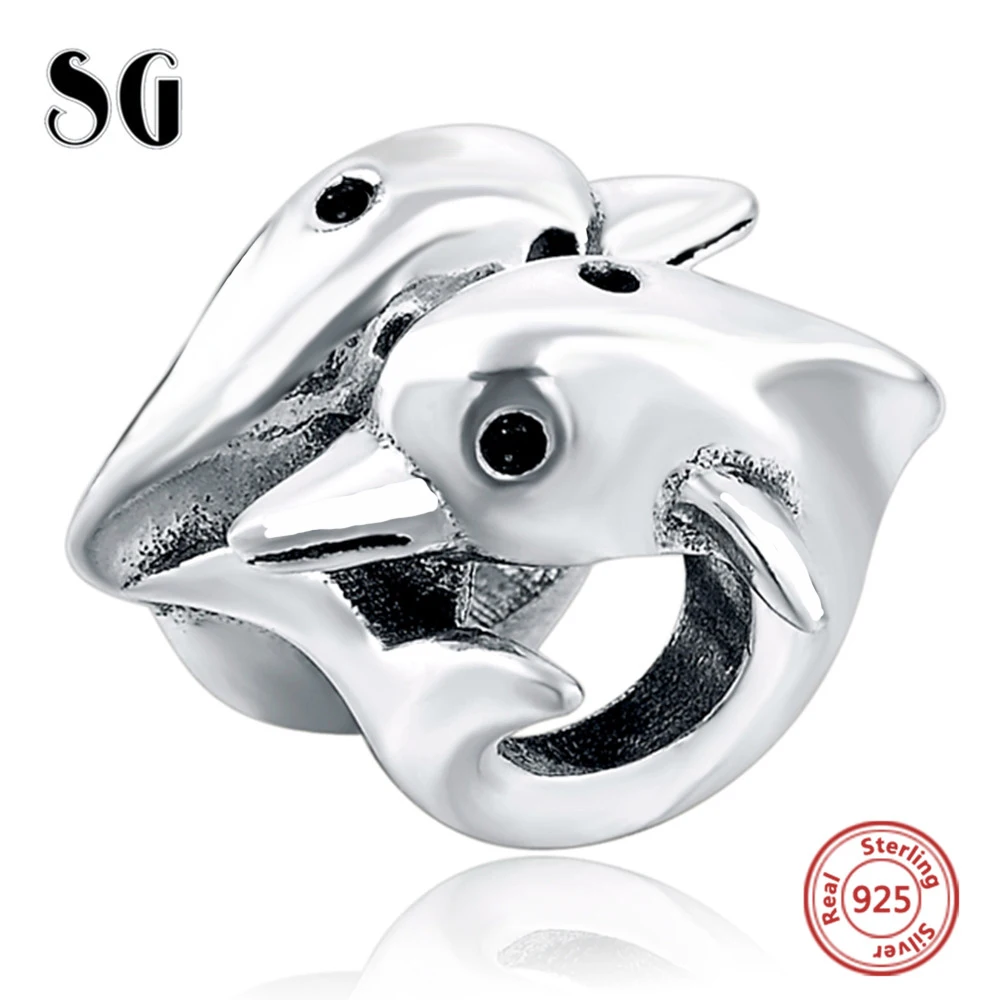 

Silver Galaxy Double Lovely Jumping Dolphin Beads For Women Fit European Bracelet Charms Silver 925 Original Fashion DIY Jewelry