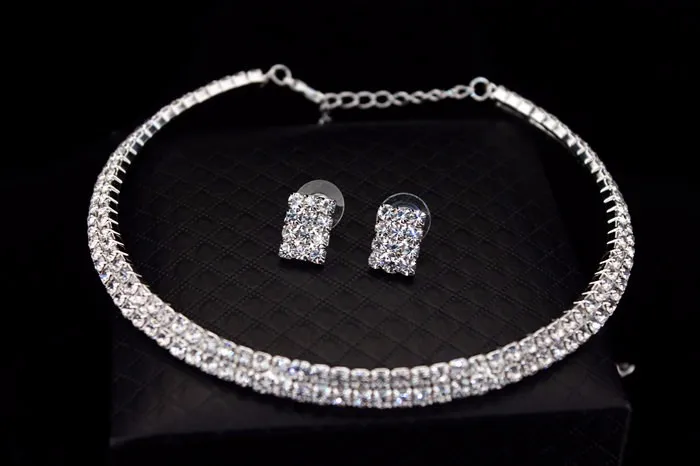 Классические свадебные аксессуары, двухрядные стразы, серебряный воротник, ожерелье, серьги, браслеты, Свадебные Ювелирные наборы X1675