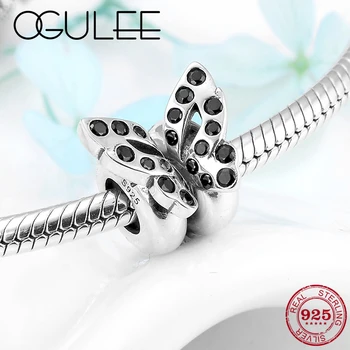 

New Real 925 Sterling Silver Black Zircon butterfly Stopper Spacer beads for Jewelry making Fit Original Pandora Charms Bracelet