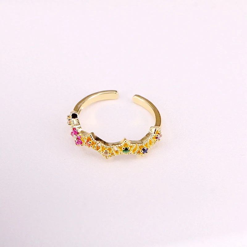 

6PCS, Crystal Gold Color Sparking Bling Ring Open Adjusted Rainbow Colorful CZ Paved Hot selling Simple Rings