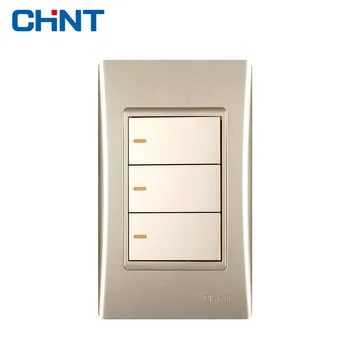 

CHINT Electric 120 Type NEW9L Electrical Light Switches Wall Switch Socket Golden Three Gang Two Way