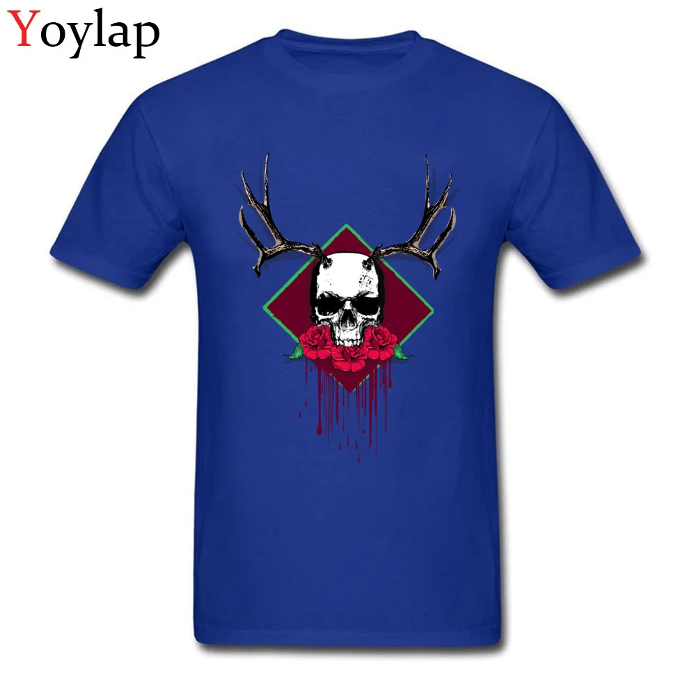 Casual Tops T Shirt Funky Round Neck Skull and Rose Tattoo Blood 100% Cotton Student T Shirts Group Summer/Autumn Tee-Shirt blue