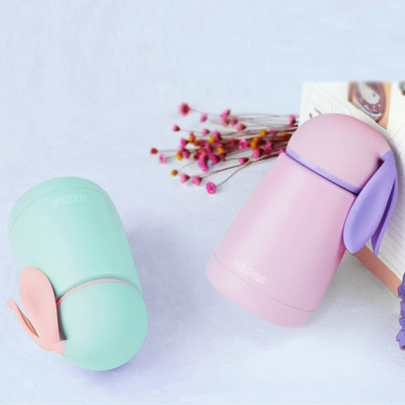 hot bpa free 300ml creative portable mini water bottle childen Cartoon Rabbit Stainless steel vacuum flask tea milk thermos cup