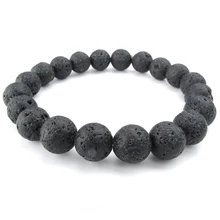 Jewelry Men’s Bracelet, Stone Crystal Natural Ball, 10mm Lava, Black