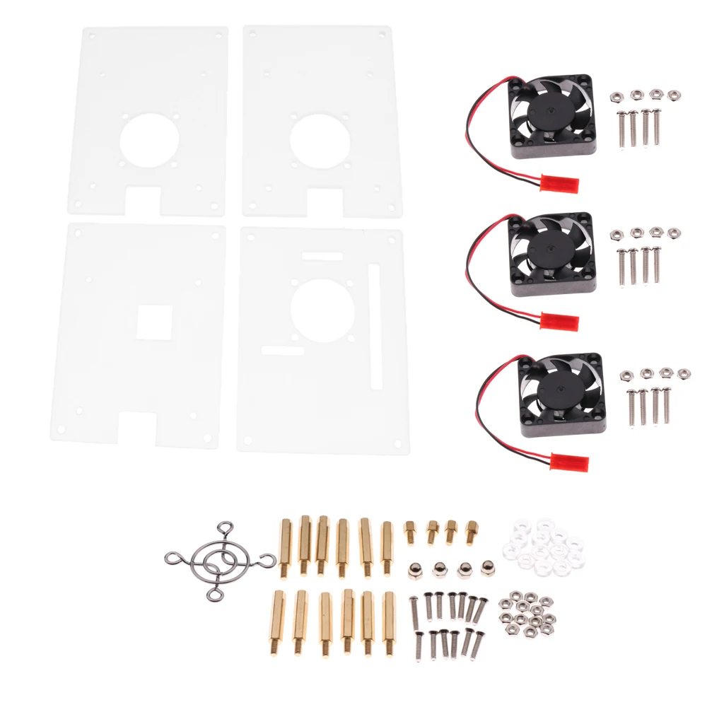 Acrylic Stack Case Enclosure Open-Air Dog Bone + Cooler Fan for Raspberry pi