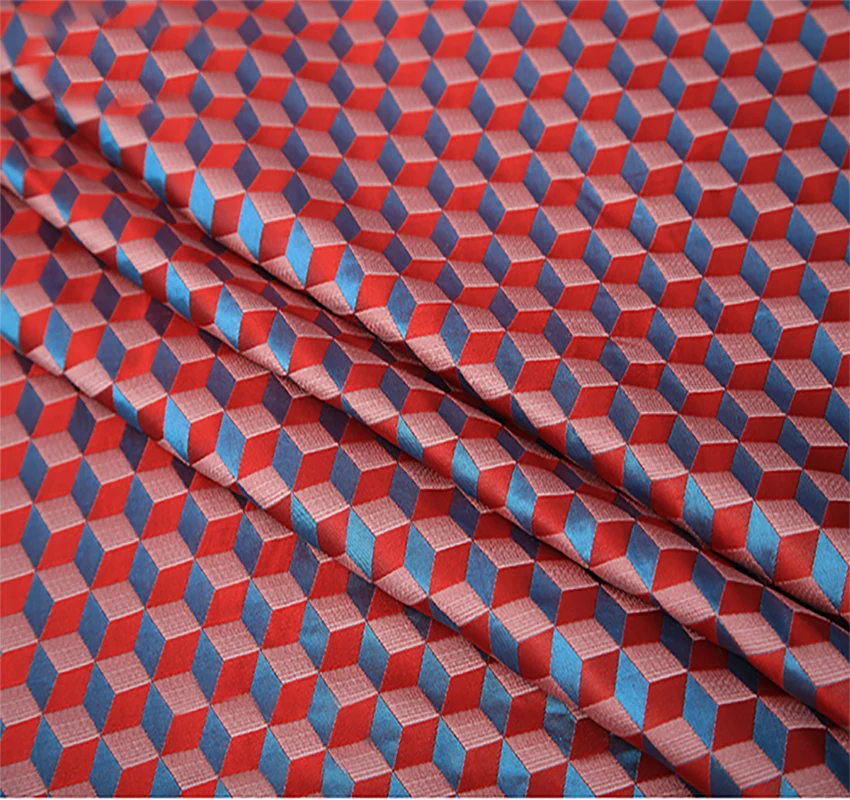 

Red Geometric diamond Metallic Jacquard Brocade Fabric satin damask costume dress sewing cloth fabric for patchwork upholstery