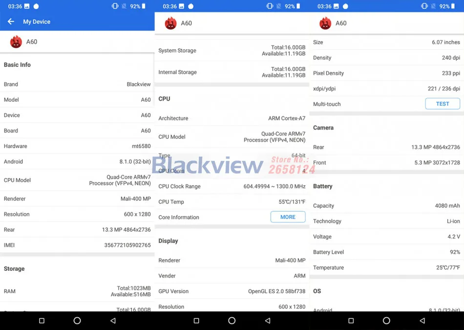 Смартфон Blackview A60, 4080 мАч, аккумулятор, 19:9, 6,1 дюйма, двойная камера, 1 ГБ ram, 16 ГБ rom, мобильный телефон, 13 МП+ 5 Мп камера