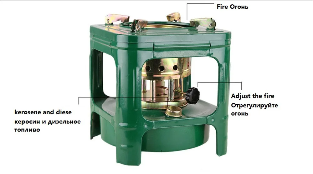 Портативная походная плита мультитопливная плита туристическое снаряжение зеленый цвет 18x18x20 см керосиновая плита и диез