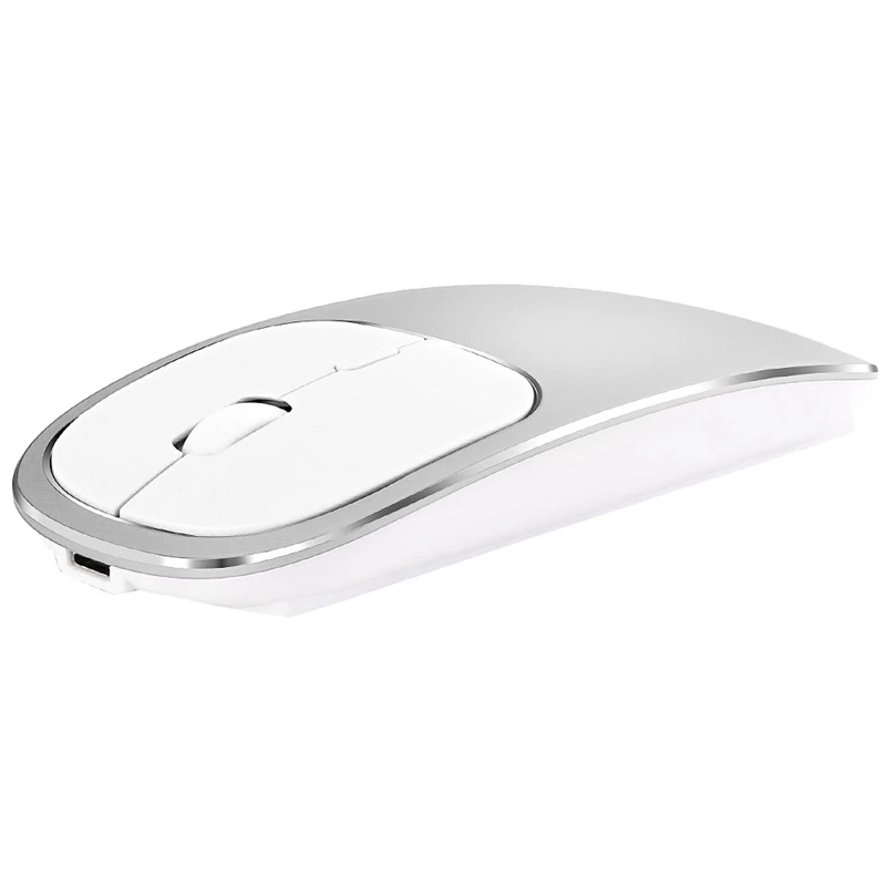 Metal Bluetooth and 2.4G Wireless Mouse Alloy Ultra-Thin Recharge Portable Ergonomic Mice for Mac Pc Laptop - Цвет: sliver White