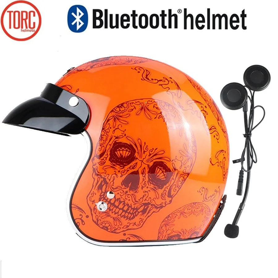 Бесплатная доставка 1 шт. Bluetooth гарнитура TORC шлем 3/4 с открытым лицом винтажный