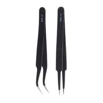 

2pcs/lot Non-magnetic Steel Fine ESD Tweezer Electronics Repair Tools Anti-static Precision Tweezers Set