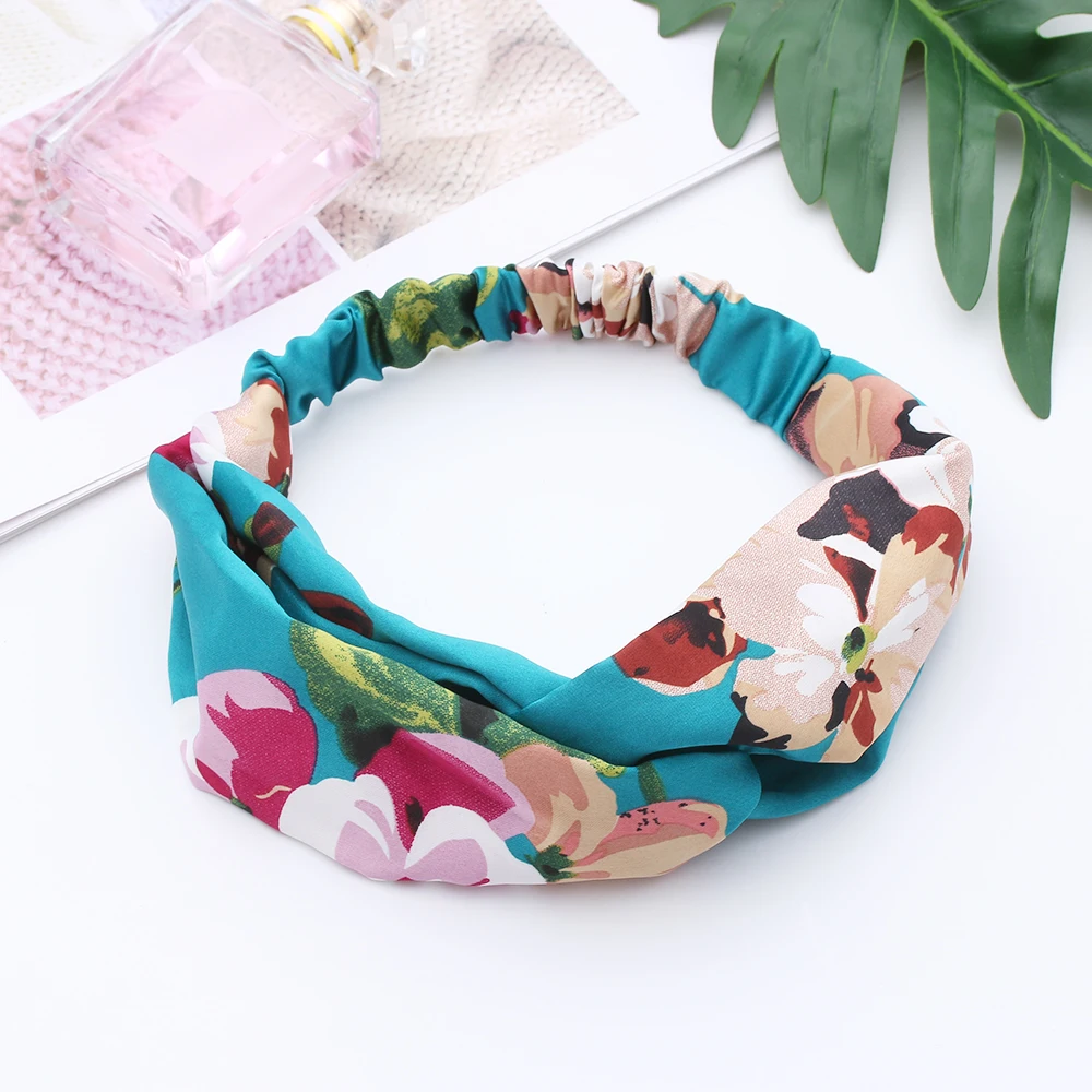 

3Style Chiffon Fruit Floral Headband Women Wide Satin Turban Girl Elastic Head Wrap Knotted Polka Dots Twisted Hair Accessories