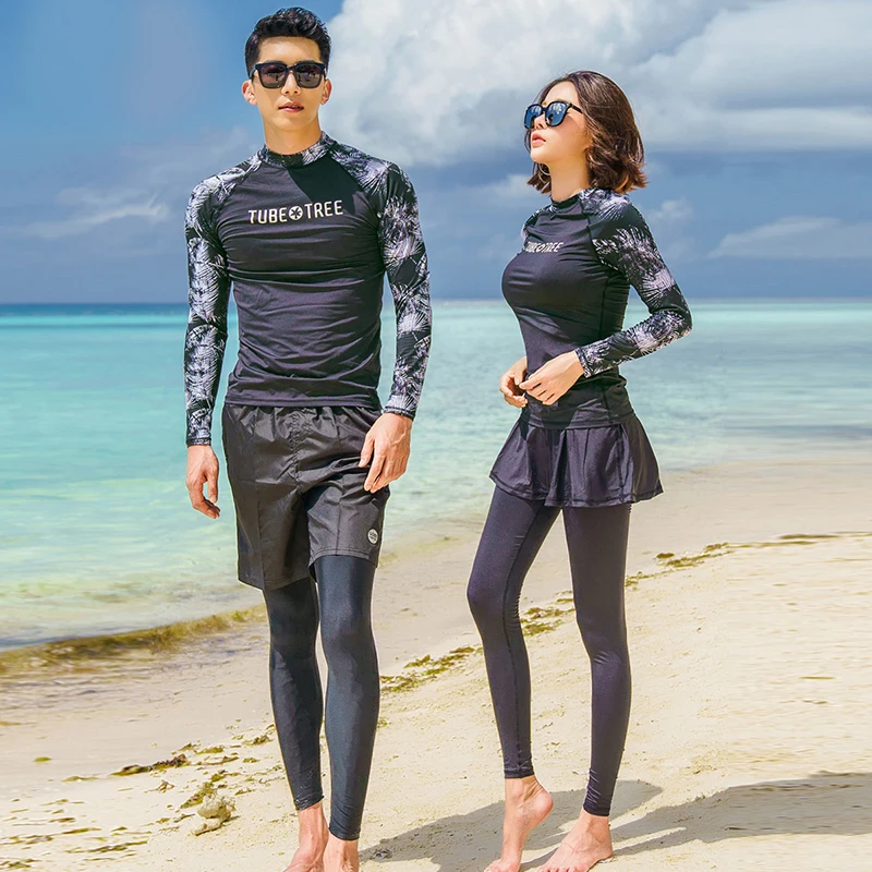 

Rhyme Lady couples long sleeve rash guard three pieces long pants beachwear sun protective swimsuit surfing clothes for lovers
