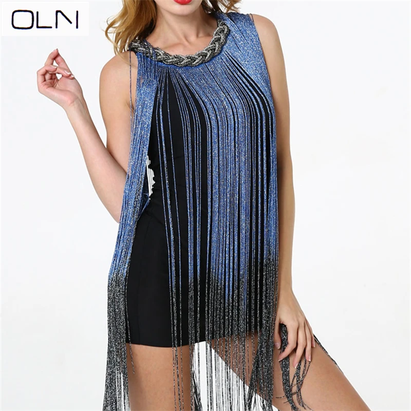 

Latin dance sequins tassel costume adult blouse belly dance Indian dance performance hanging neck chain gradient tassel bag hip