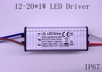 

2pieces 12-20*1w led driver 12w15w18w20w led power supply AC85-277v output 30-68v 300ma PF>0.95 IP67 waterproof transformer