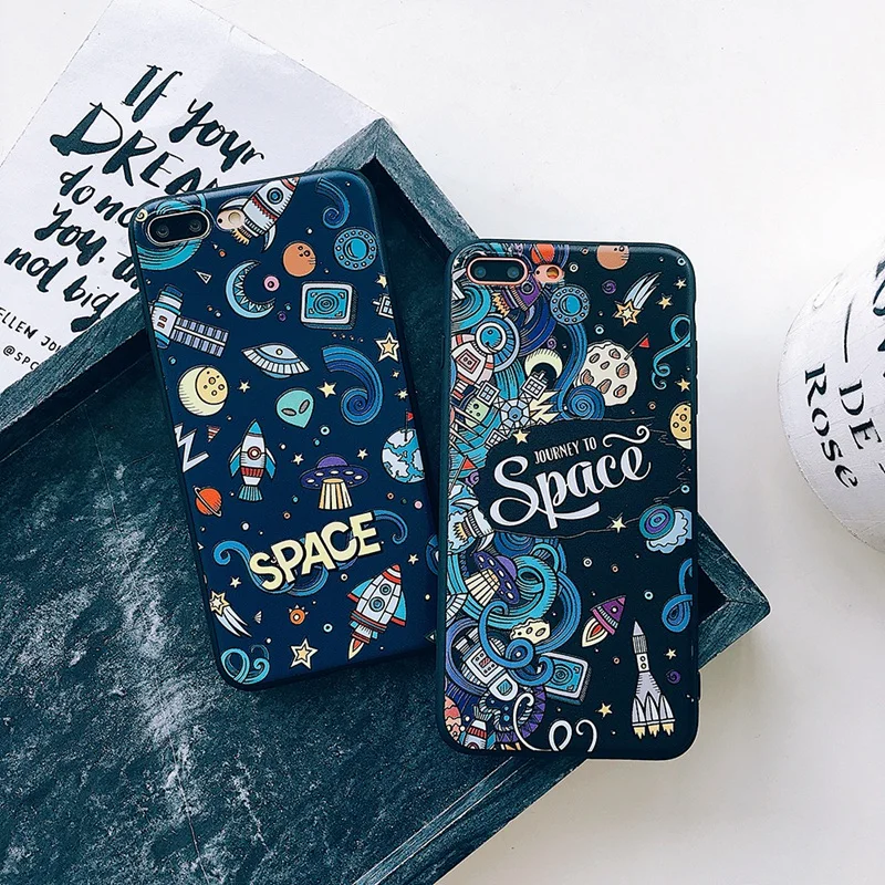 

Space Rocket Phone Case For iPhone X XS XR XS Max 3D Relief Painting TPU Silicone Case for iPhone 6 6S 7 8 Plus Soft Back Cover