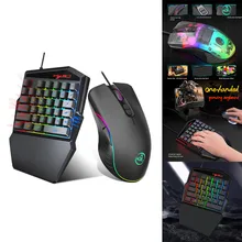 Мышь и клавиатура HXSJ HZ22 эргономичная многоцветная подсветка игровая клавиатура с одной рукой набор мышь черный геймер игровой комплект для дома# g4