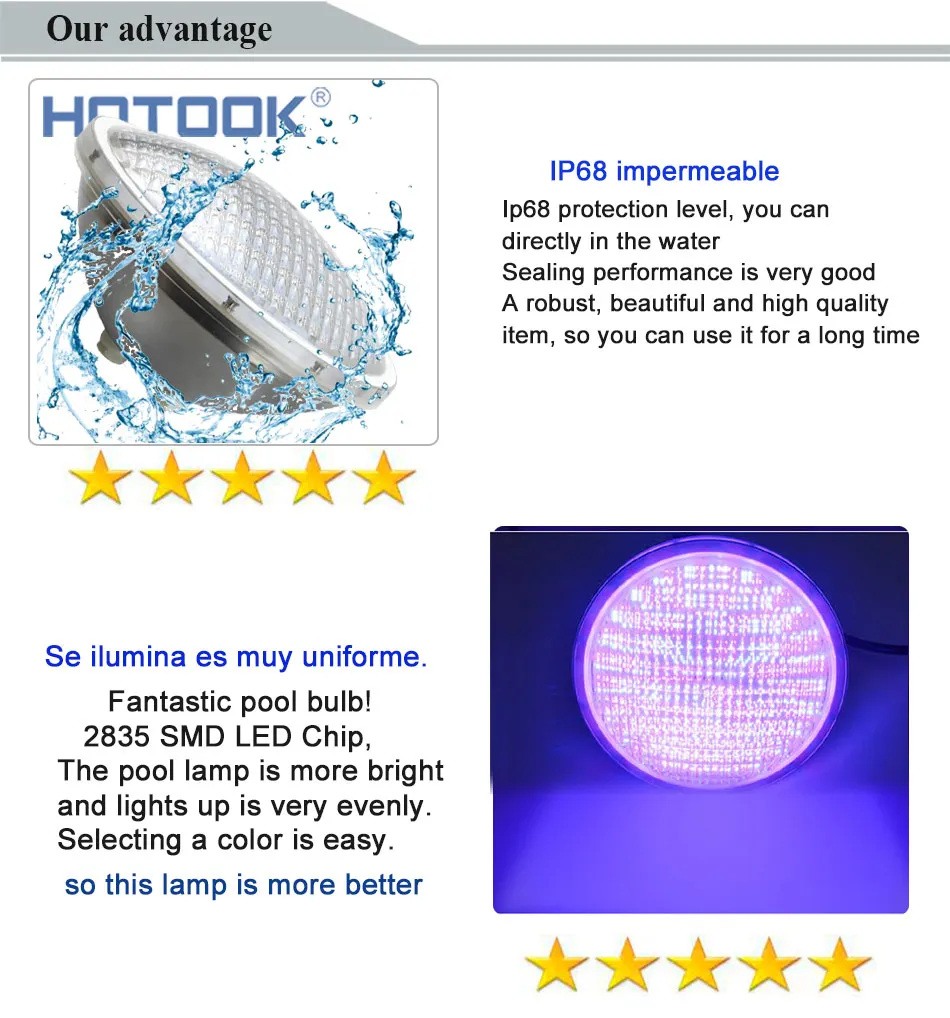 Hotaked Underwate Lights PAR56 Светодиодная лампа для бассейна RGB из нержавеющей стали Piscine IP68