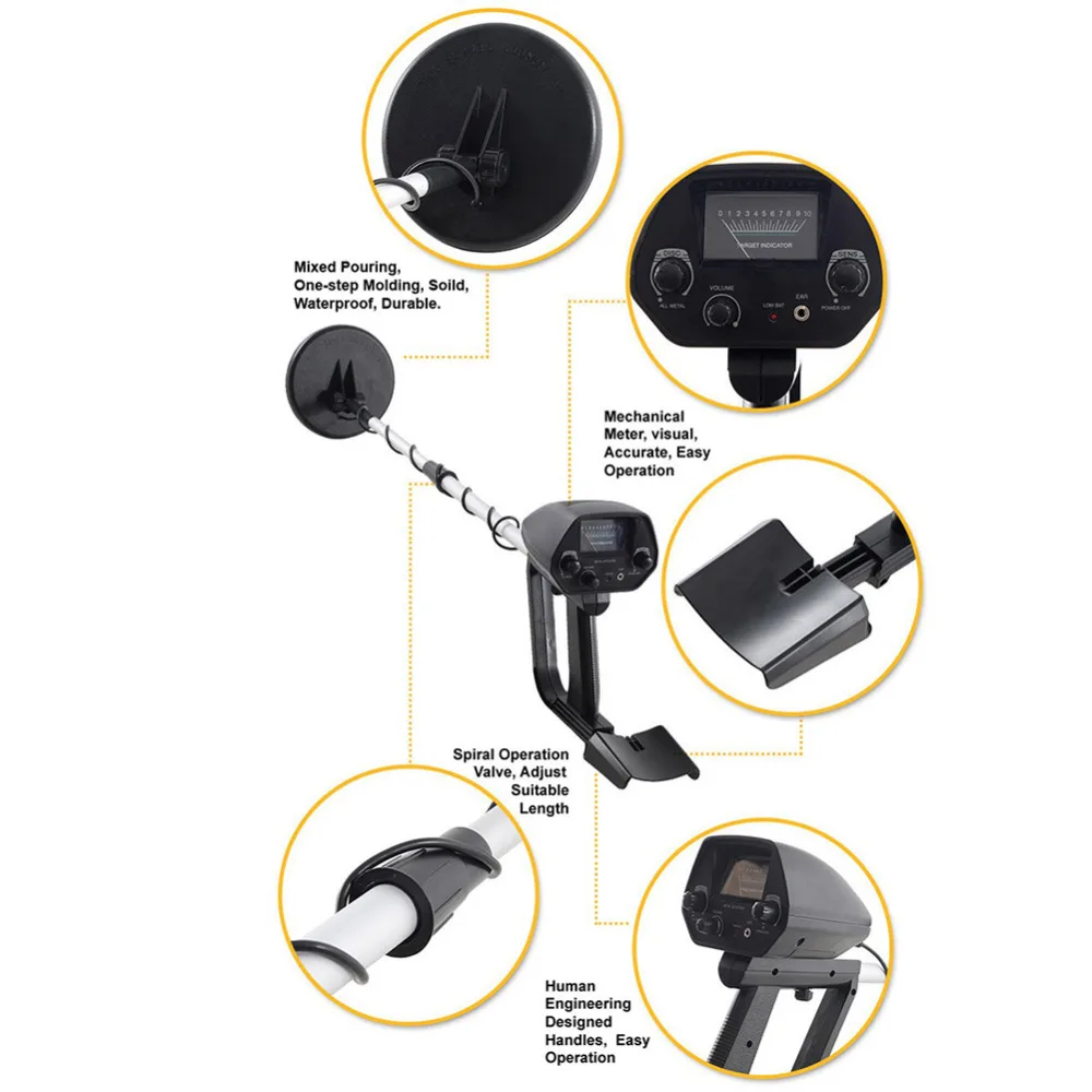

Black Metal Detector Pinpointing Underground Circuit Wire Metal Gold Detector Adjustable Tracker for Treasure Search