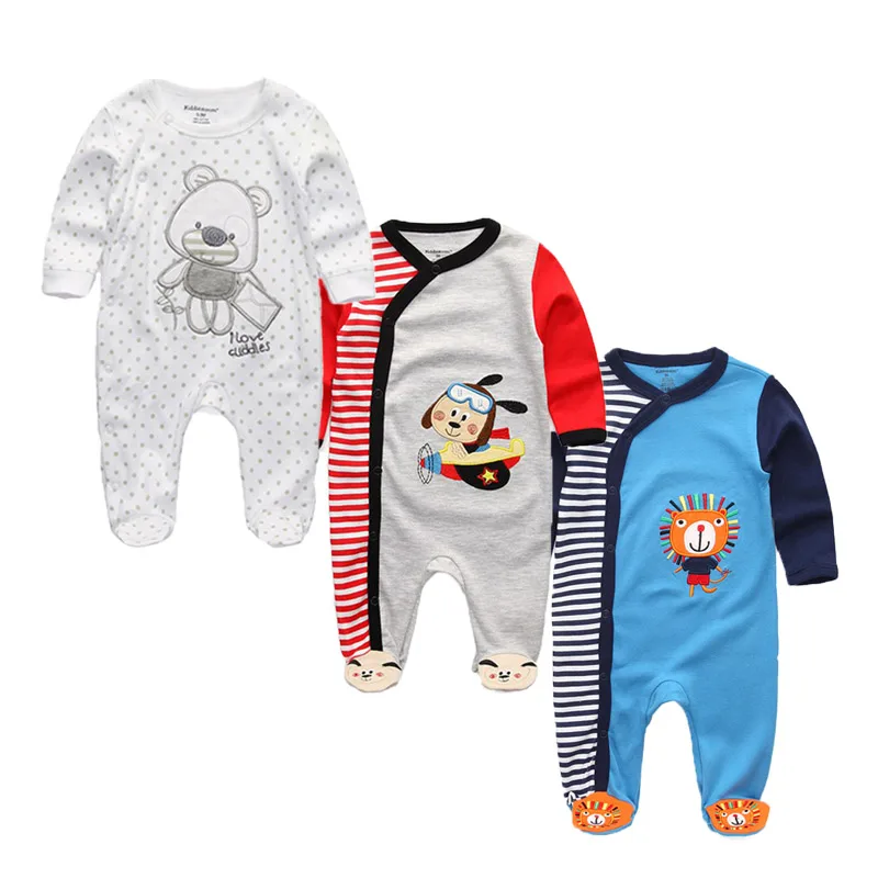 3 PCS/lot Newborn Long Sleeve Comfortable baby footed rompers Cotton cartoon baby boy girl clothes - Цвет: R22