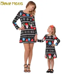 Платья для мамы и дочки зима 2018; одежда «Мама и я» с длинным рукавом Рождественская семейная одежда мама одежда для девочек наряды