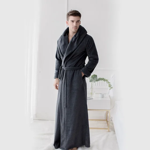 Men's Long Robes Microfiber Fleece Floor Length Plus Size Bathrobes
