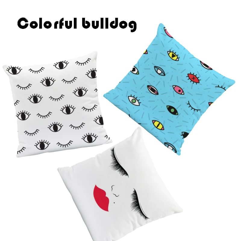 

Eyelashes Stripe Red Cushion Covers White Black Lipstick Pillow Case Blue Abstract Bed Gift Throw Pillows 17.7Inch Velvet Photo