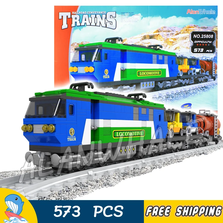 

573pcs Train Creator Classical Cargo Trains 25808 Blue Locomotive Figure Building Blocks Railway Toys Compatible With LegoING