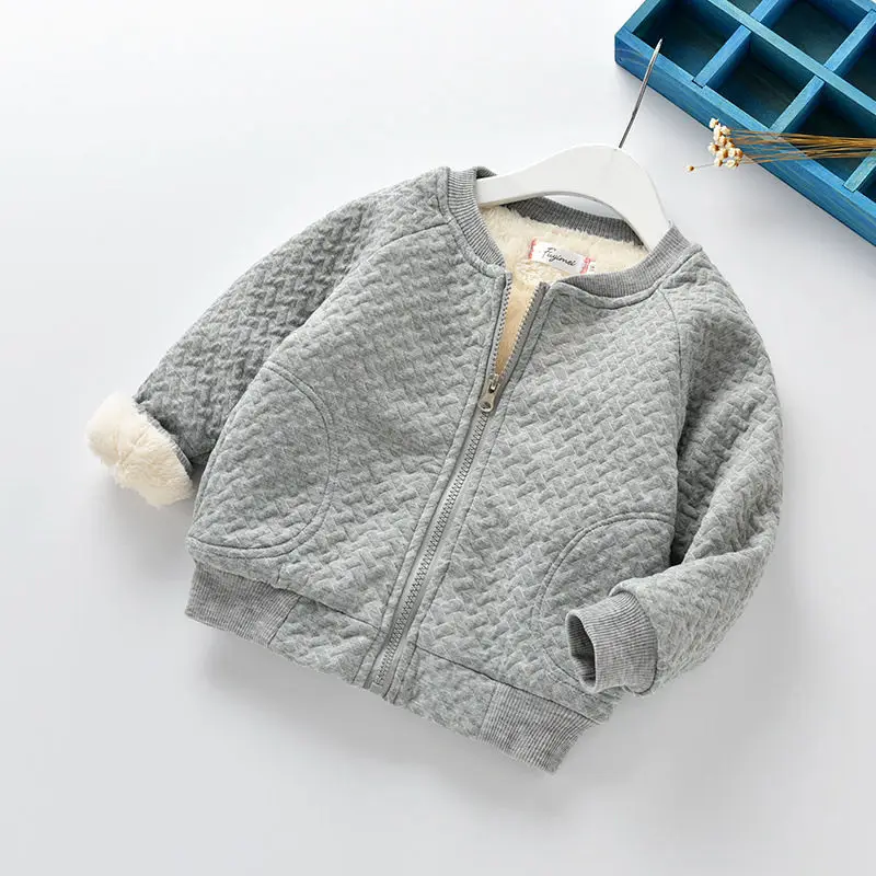 Детские зимние пальто утепленная флисовая куртка для маленьких мальчиков и девочек детская верхняя одежда для бейсбола Cyy045 - Цвет: Серый