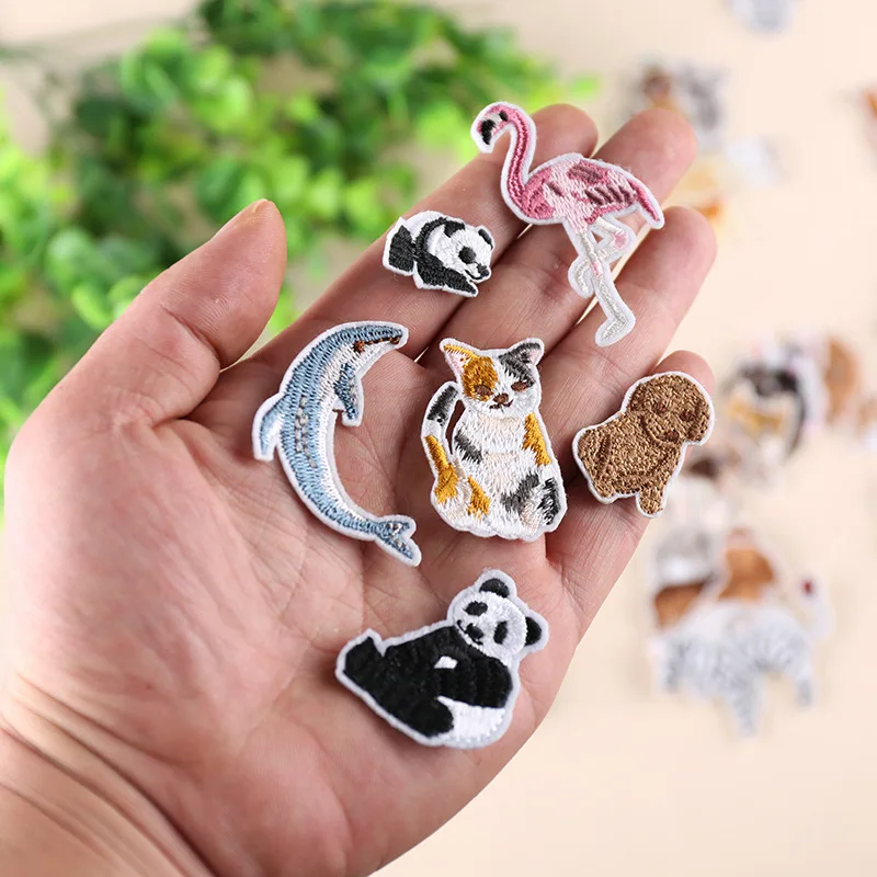 Cartoon Animal Embroidery Patches for Clothes Iron on Clothing Flamingo Dog Rabbit Dolphin Appliques Stripe Sticker Craft Patch