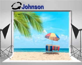 

palm tree sea Ocean Beach Blue Sky Clouds photo backdrop Vinyl cloth High quality Computer print wedding background